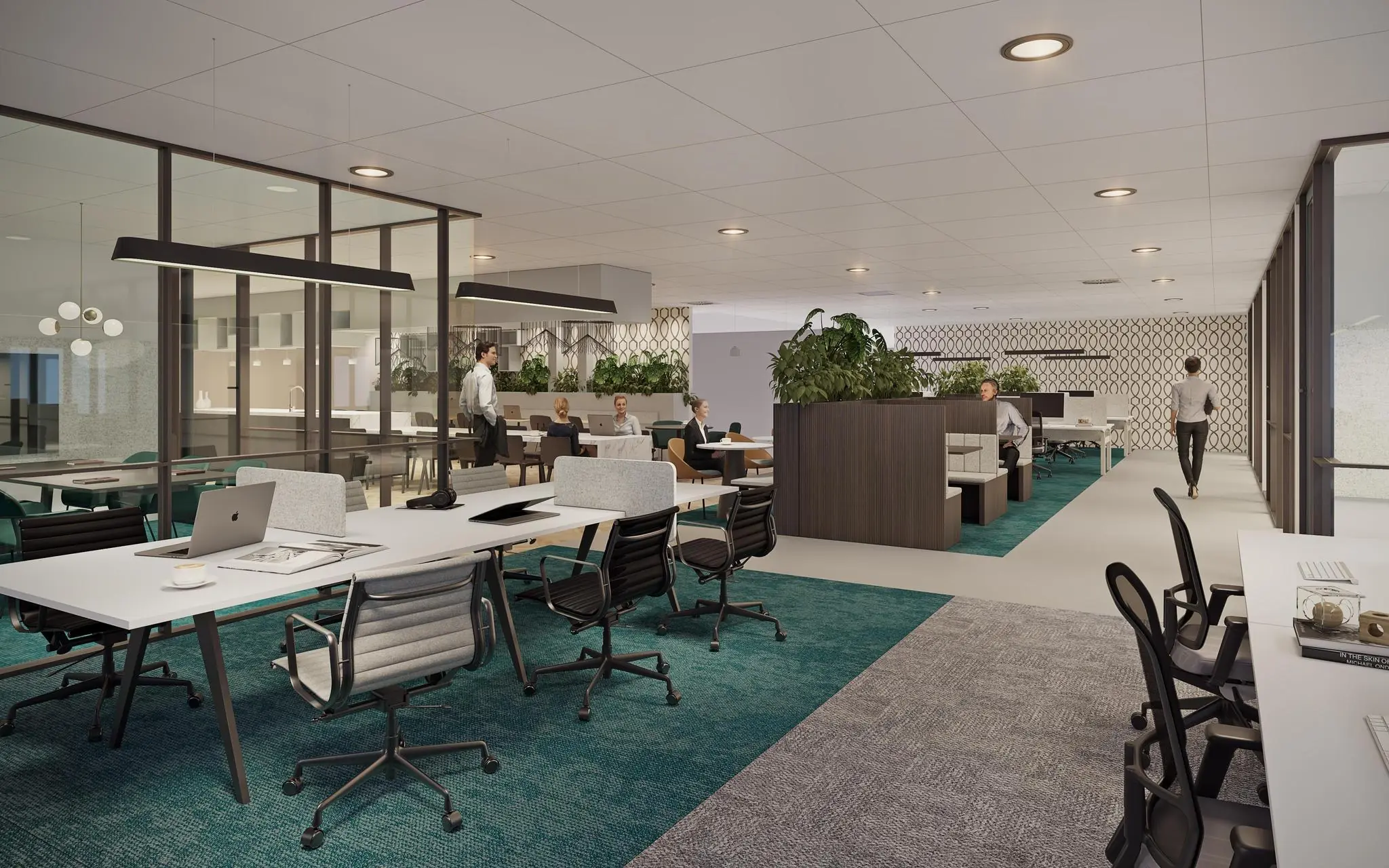 Moderne kantoortuin aan de Prof. E.M. Meijerslaan met open werkplekken, overlegruimtes en veel groen.