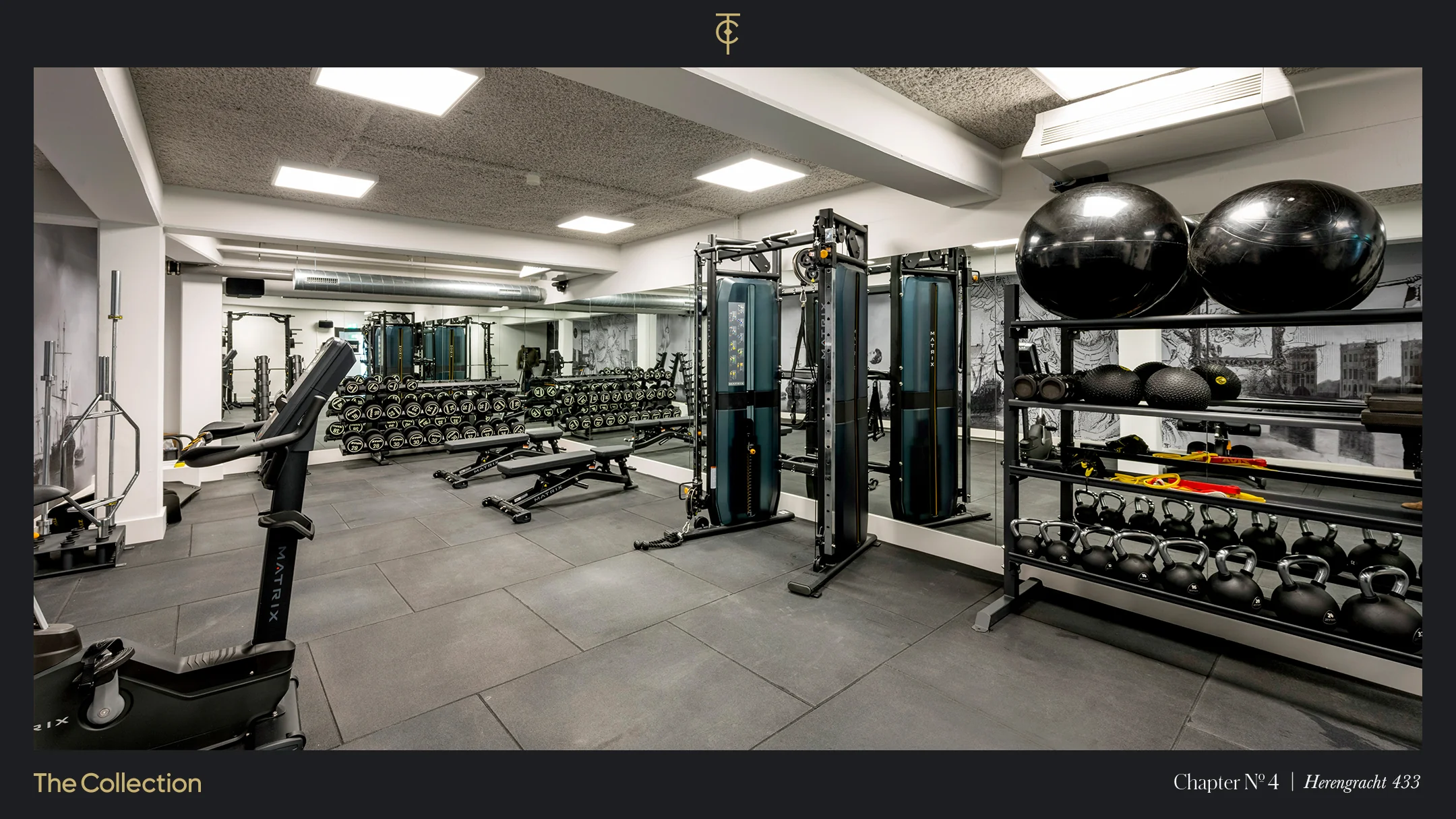 Een moderne fitnessruimte met diverse trainingsapparatuur en gewichten.