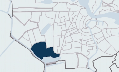 Simplified map highlighting the Riekerpolder area in dark blue.