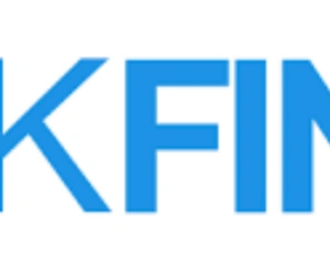 Blauw logo met het woord "KFIN" in hoofdletters, onderdeel van het 3DF-logo.